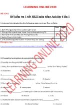 Đề kiểm tra 1 tiết học kỳ II môn Tiếng Anh Lớp 6 năm 2020 - Lần 1 - Đề số 2 (Có đáp án)
